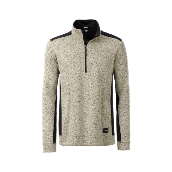felpa in pile avorio con mezza zip e logo