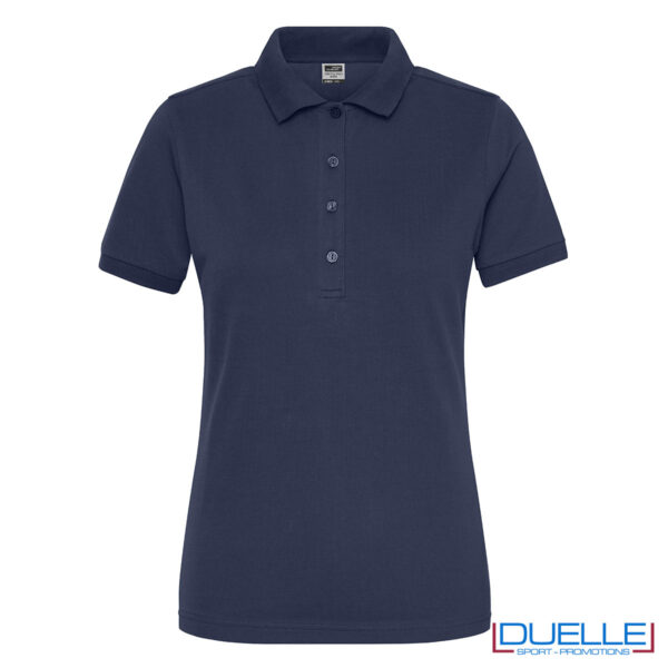 polo da lavoro donna in cotone blu navy