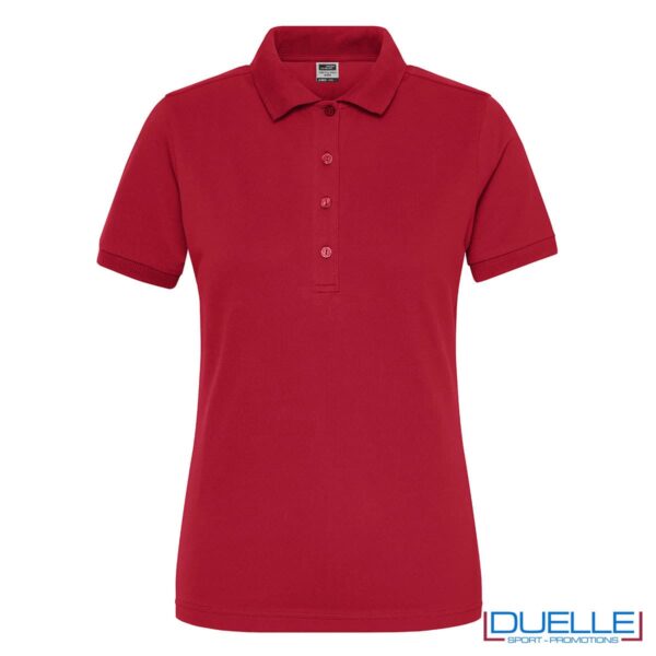 polo da lavoro in cotone rosso da donna