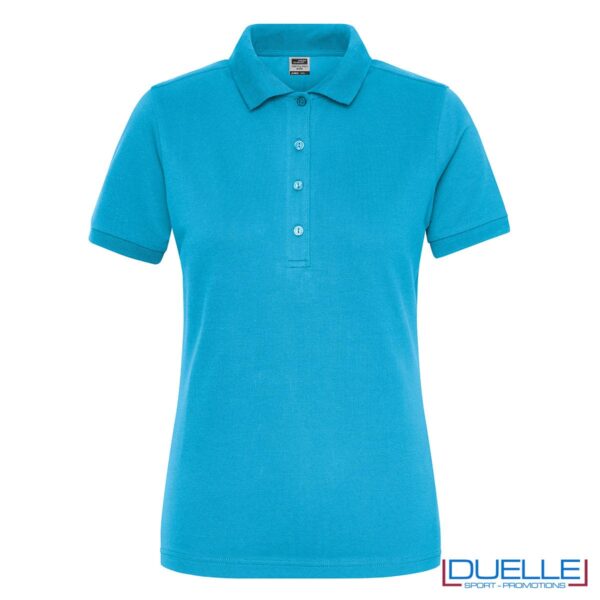 polo da lavoro da donna in cotone turchese anti-UV