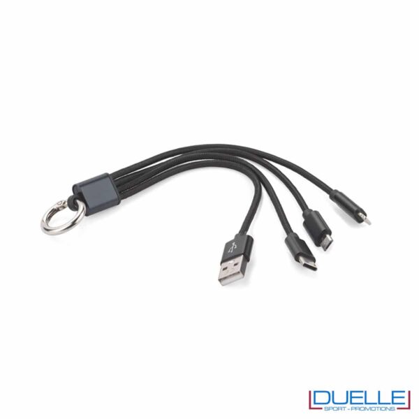cavo USB 3 in 1 nero con anello