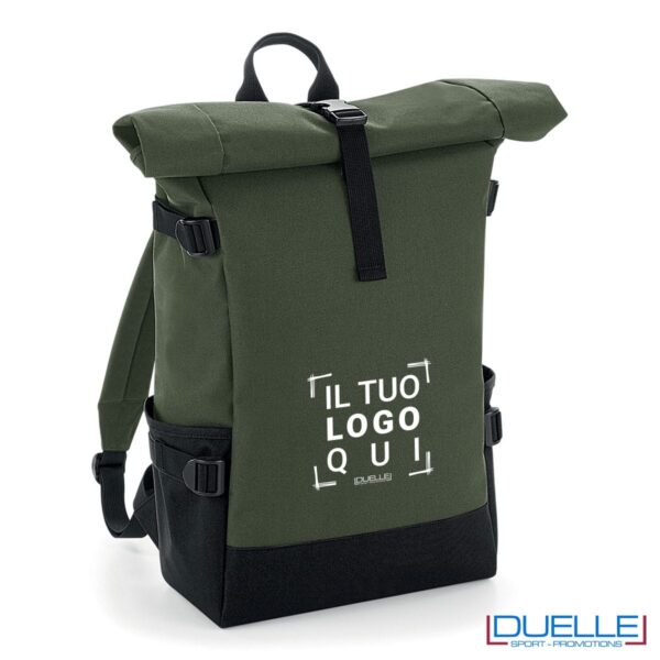 zaino verde roll-top porta pc personalizzato