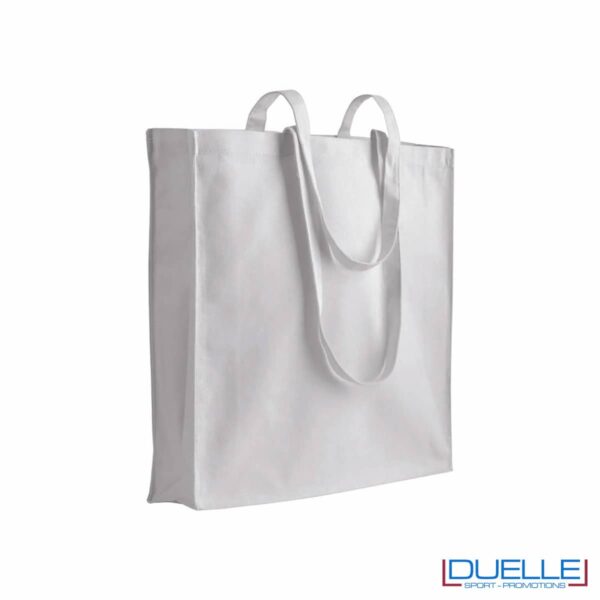 shopper in cotone 180 g/m colore bianco con soffietto personalizzata