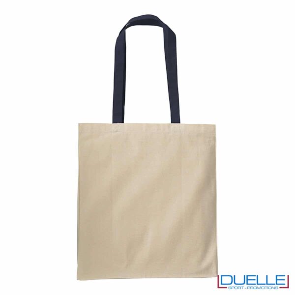 shopper in cotone con manici blu navy e soffietto personalizzata