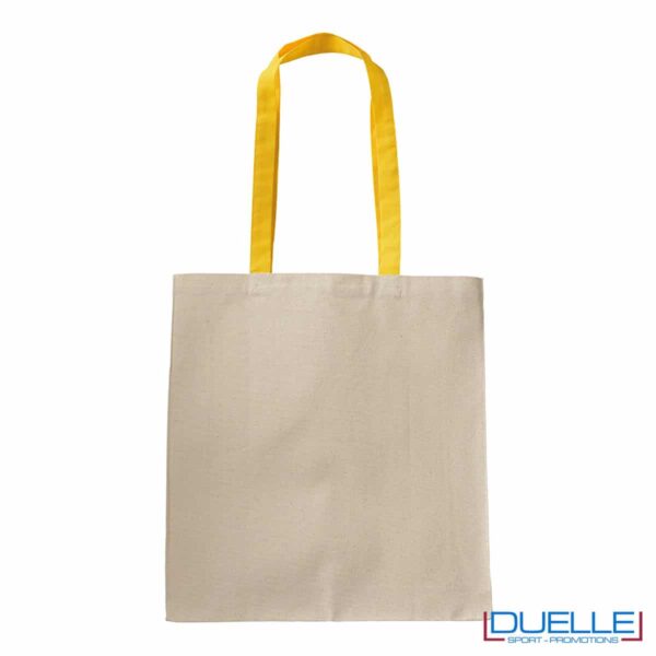 shopper con manici gialli in cotone con soffietto