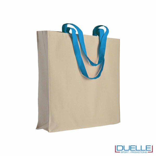shopper con manici azzurri e soffietto personalizzata