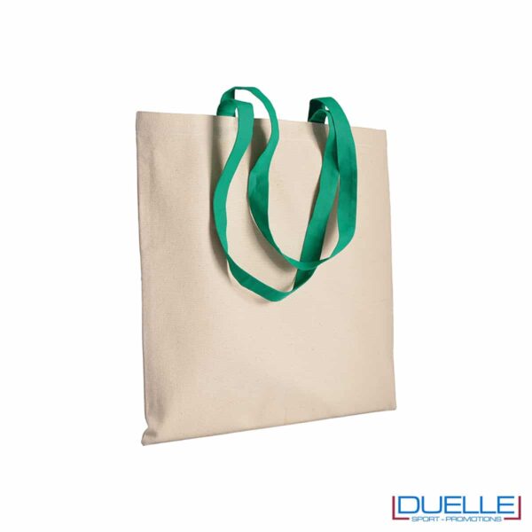 shopper con manici verdi in cotone naturale 220 g/m
