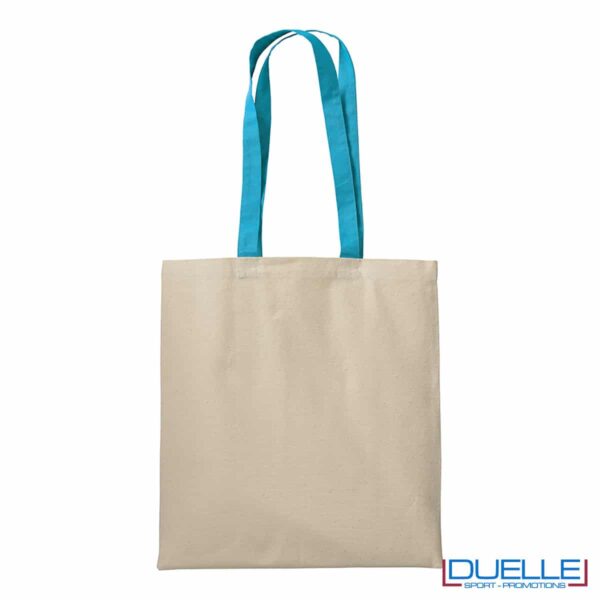 Shopper in cotone 220g/m con manici azzurro