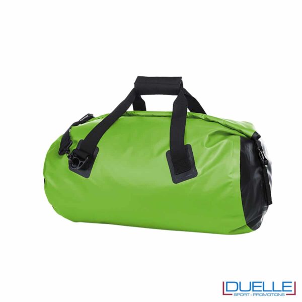 Borsa impermeabile verde con chiusura a rotolo da perosnalizzare