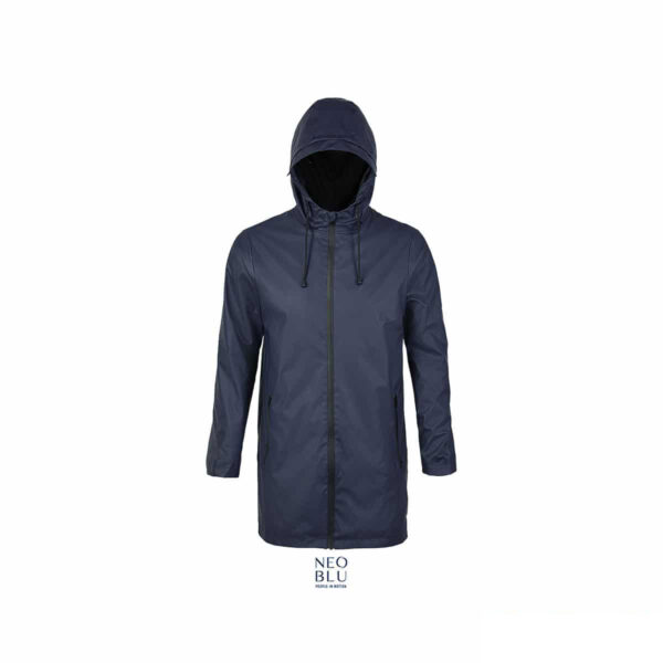 giacca lunga impermeabile cerata blu