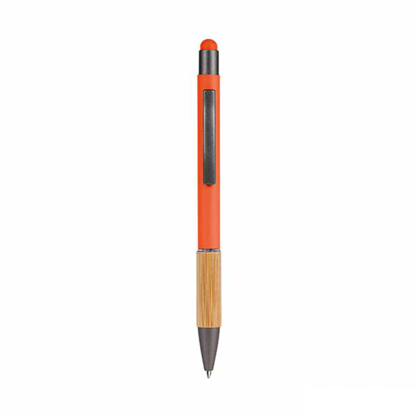 penna touch screen arancione in bambù e alluminio
