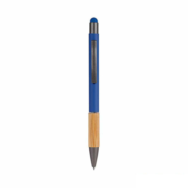 penna blu touch screen in bambù e alluminio