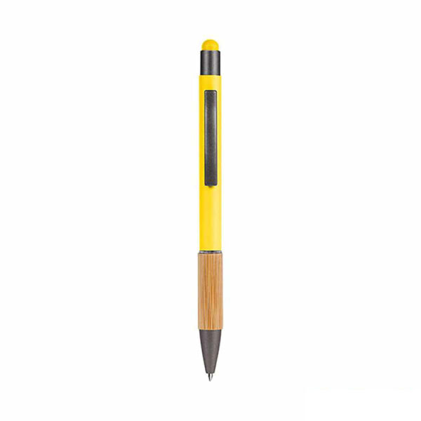penna gialla touch screen in bambù e alluminio