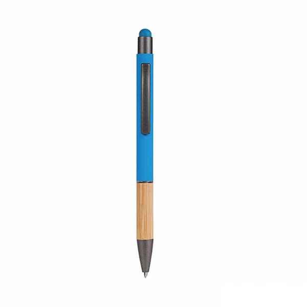 penna azzurra in bambù e alluminio touch screen
