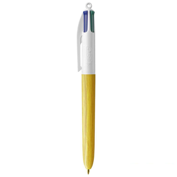 Penna BIC 4 colori fusto in legno giallo