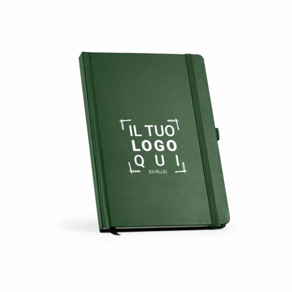 notebook in carta riciclata con elastico di chiusura e portapenna personalizzato con il tuo logo