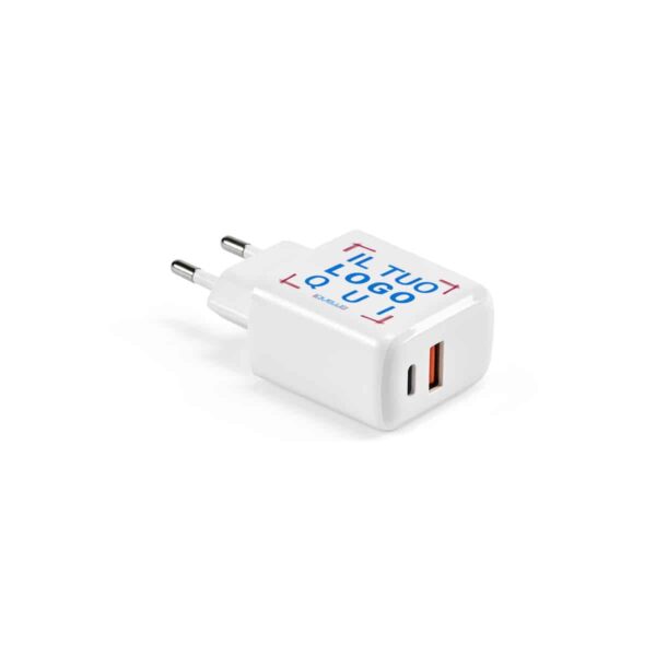 alimentatore USB C personalizzato in colore bianco