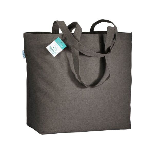 Shopper in cotone riciclato 190 g/m2 con soffietto alla base, manici lunghi - Nero