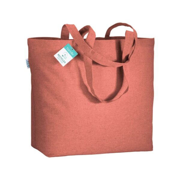 Shopper in cotone riciclato 190 g/m2 con soffietto alla base, manici lunghi - Rosso