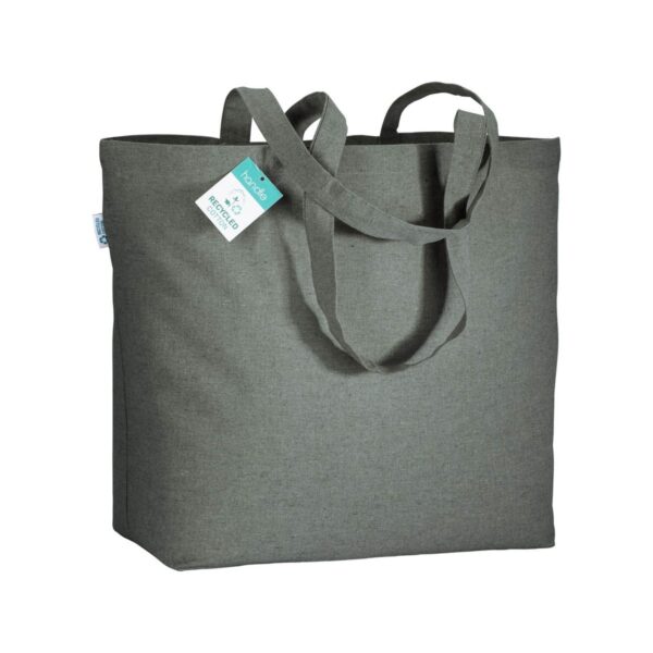 Shopper in cotone riciclato 190 g/m2 con soffietto alla base, manici lunghi - Verde
