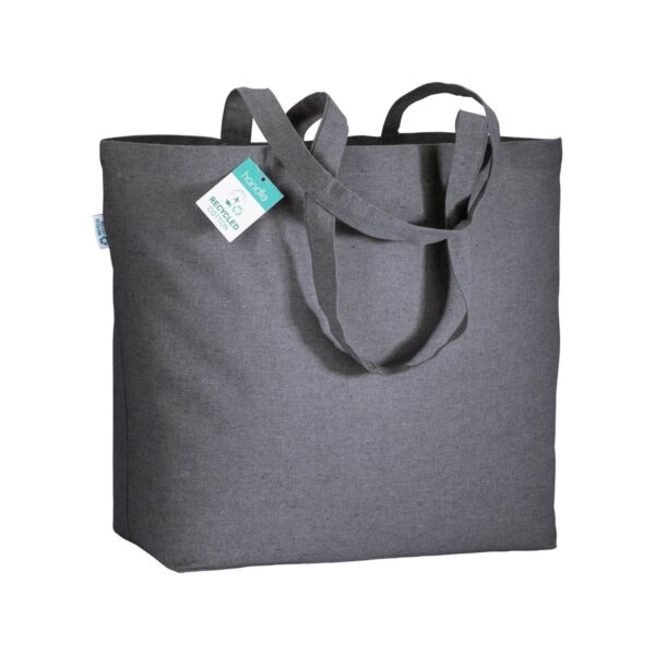 Shopper in cotone riciclato 190 g/m2 con soffietto alla base, manici lunghi - Blu