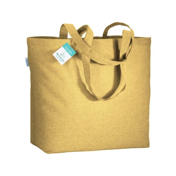 Shopper in cotone riciclato 190 g/m2 con soffietto alla base, manici lunghi - Giallo