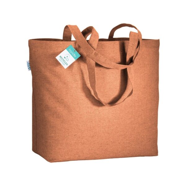 Shopper in cotone riciclato 190 g/m2 con soffietto alla base, manici lunghi - Arancione