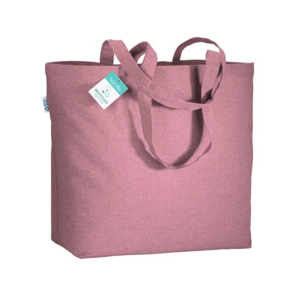 Shopper in cotone riciclato 190 g/m2 con soffietto alla base, manici lunghi - Rosa