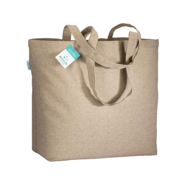 Shopper in cotone riciclato 190 g/m2 con soffietto alla base, manici lunghi - Naturale