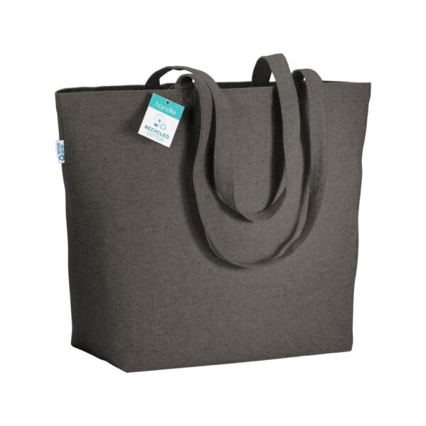 Shopper con soffietto alla base in cotone riciclato 280 g/m2, manici lunghi - Nero