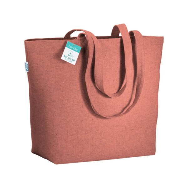 Shopper con soffietto alla base in cotone riciclato 280 g/m2, manici lunghi - Rosso