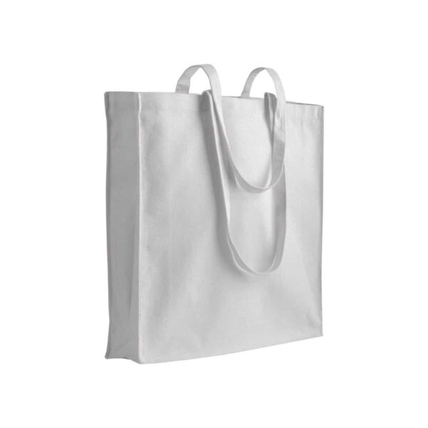 Shopper in cotone/poliestere riciclato 180 g/m2, manici lunghi e soffietto - Bianco