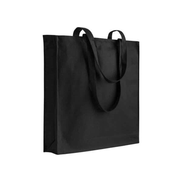 Shopper in cotone/poliestere riciclato 180 g/m2, manici lunghi e soffietto - Nero