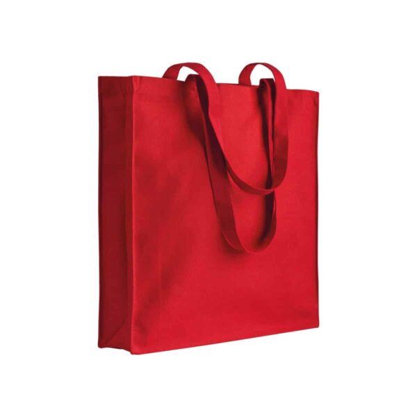 Shopper in cotone/poliestere riciclato 180 g/m2, manici lunghi e soffietto - Rosso
