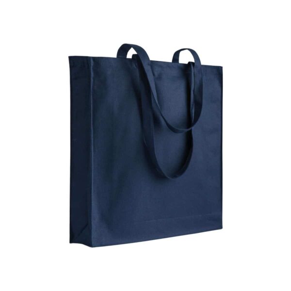 Shopper in cotone/poliestere riciclato 180 g/m2, manici lunghi e soffietto - Blu