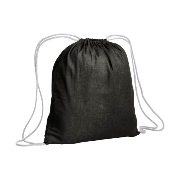 Zainetto in cotone da 120 g/m2, con chiusura a strozzo. È certificato OEKO-TEX®. - Nero