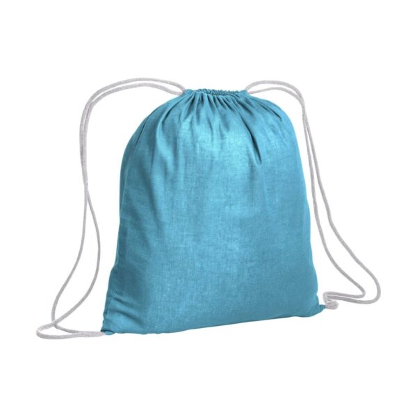 Zainetto in cotone da 120 g/m2, con chiusura a strozzo. È certificato OEKO-TEX®. - Celeste