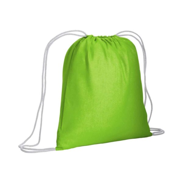 Zainetto in cotone da 120 g/m2, con chiusura a strozzo. È certificato OEKO-TEX®. - Verde mela