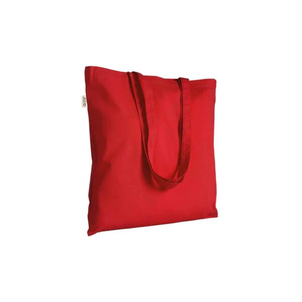 Borsa shopper a tinta unita in cotone riciclato da 140 g/m2. È certificata GRS - Rosso
