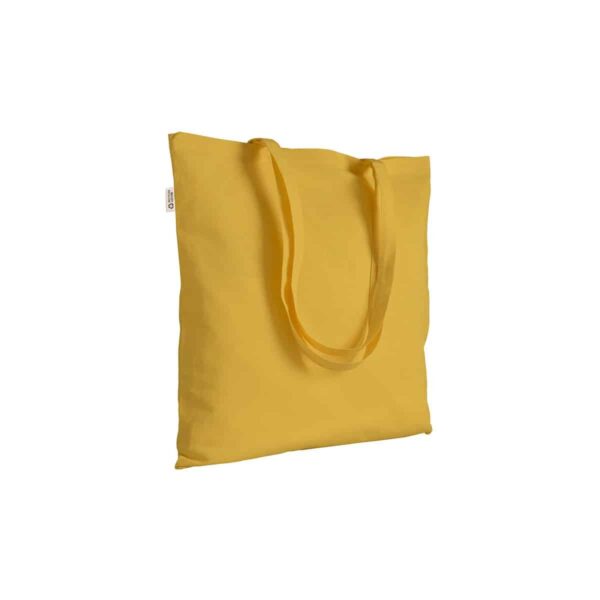 Borsa shopper a tinta unita in cotone riciclato da 140 g/m2. È certificata GRS - Giallo