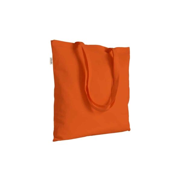 Borsa shopper a tinta unita in cotone riciclato da 140 g/m2. È certificata GRS - Arancione