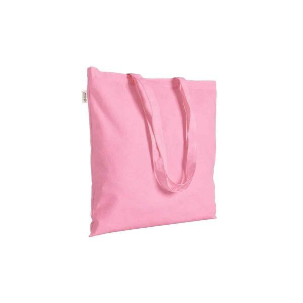 Borsa shopper a tinta unita in cotone riciclato da 140 g/m2. È certificata GRS - Rosa
