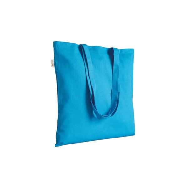 Borsa shopper a tinta unita in cotone riciclato da 140 g/m2. È certificata GRS - Celeste