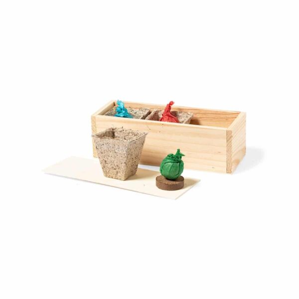 Kit da giardino con semi aromatici in astuccio di legno