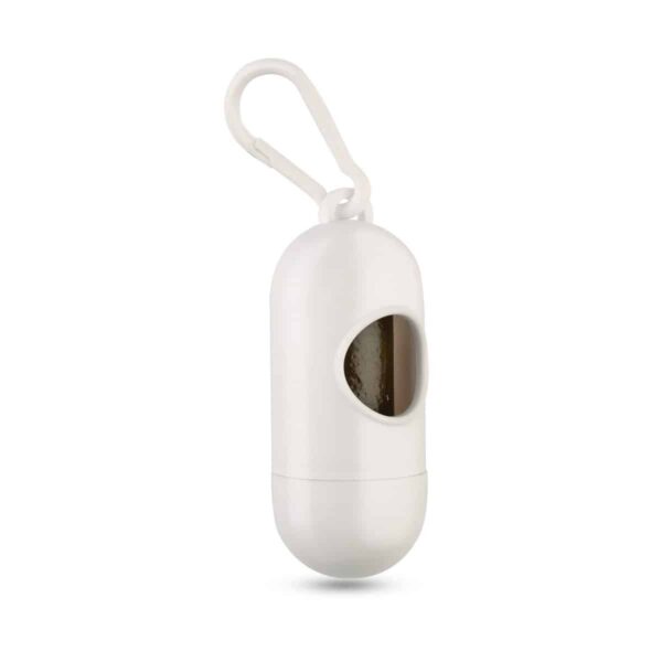 Dispenser cilindrico per sacchetti igienici con moschettone
