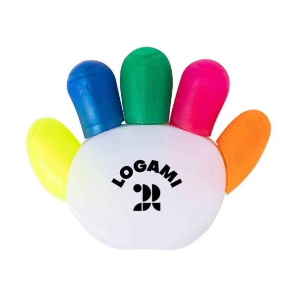 Evidenziatore a forma di mano con 5 colori in ABS riciclato