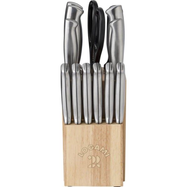 Set da cucina completo in acciaio inox con ceppo in legno
