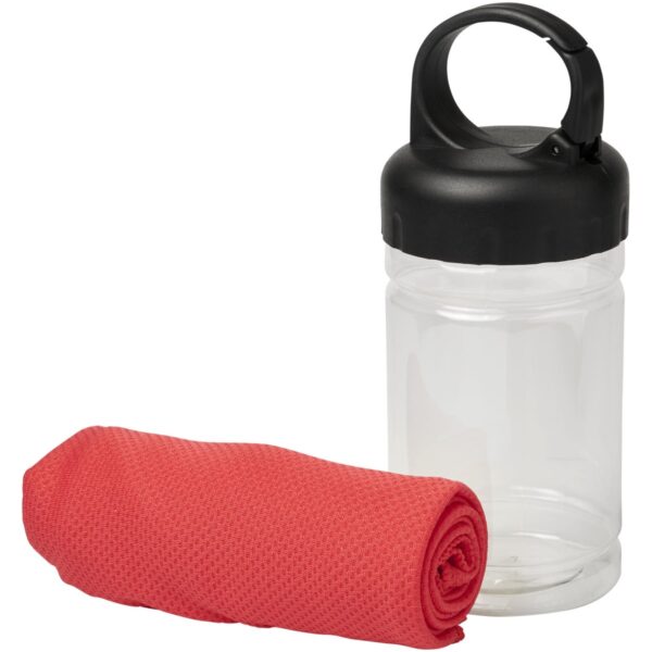 Asciugamano rinfrescante in contenitore PET Remy - Rosso