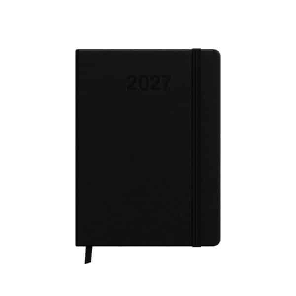 Agenda giornaliera 2027. Copertina rigida in termo PU e bordo pagine colorato - Nero