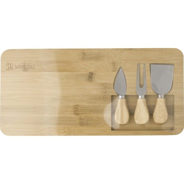 Tagliere in bambù con set di utensili in acciaio inox